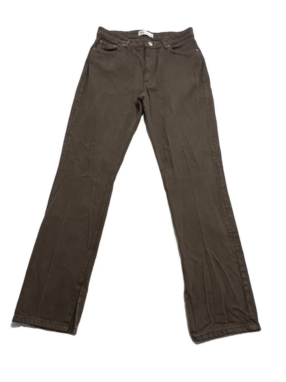 ZARA Women's Split Hem Slim High Rise Straight Leg Jeans Brown Size 8